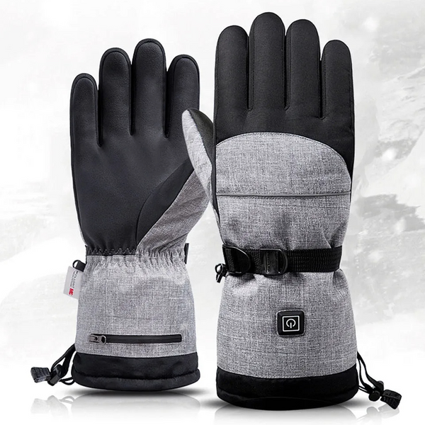 Gants chauffants femme imperméables et résistants sur fond gris et blanc