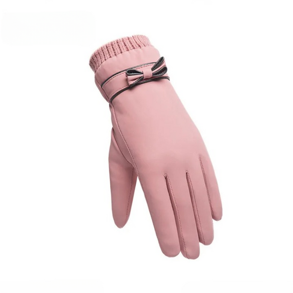 Gants chauffants femme avec nœud papillon sur le poignet