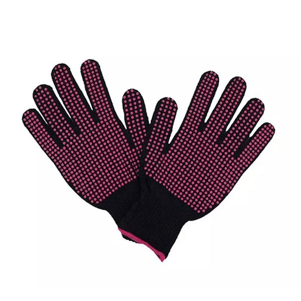 Gants thermiques roses pour coiffure sur fond blanc